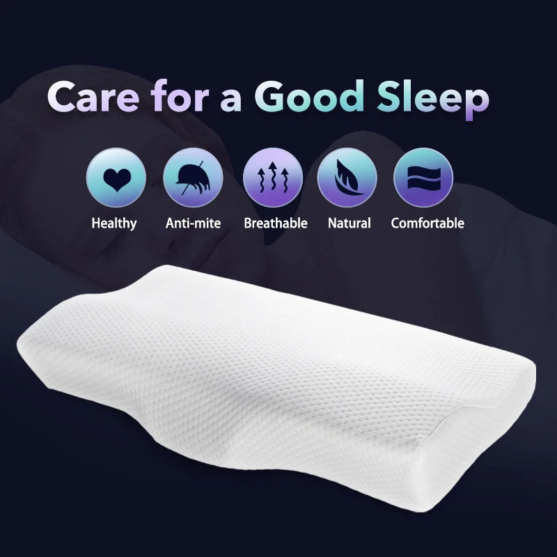 Almohada ortopédica para cama de espuma viscoelástica, protección del cuello, almohada viscoelástica de rebote lento, salud en forma de mariposa, cuello Cervical, tamaño 60/50 cm